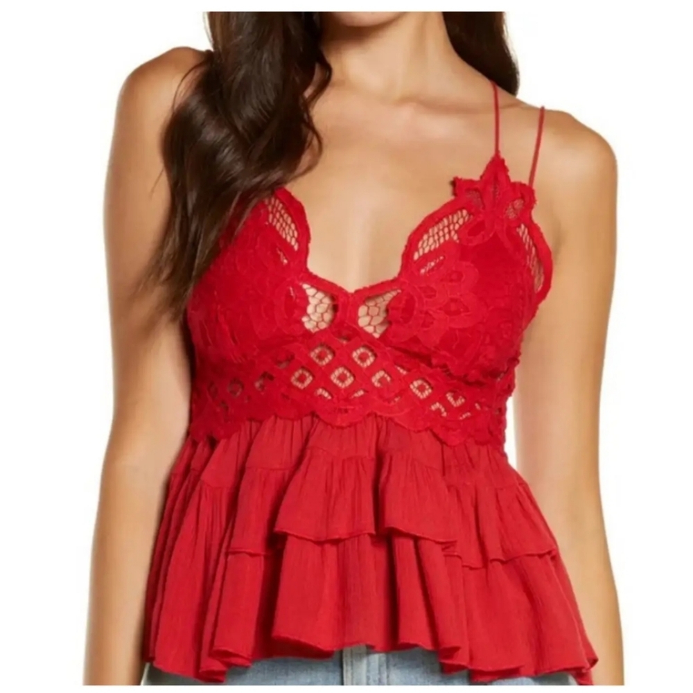 Free People Adella Cami Cherry Red